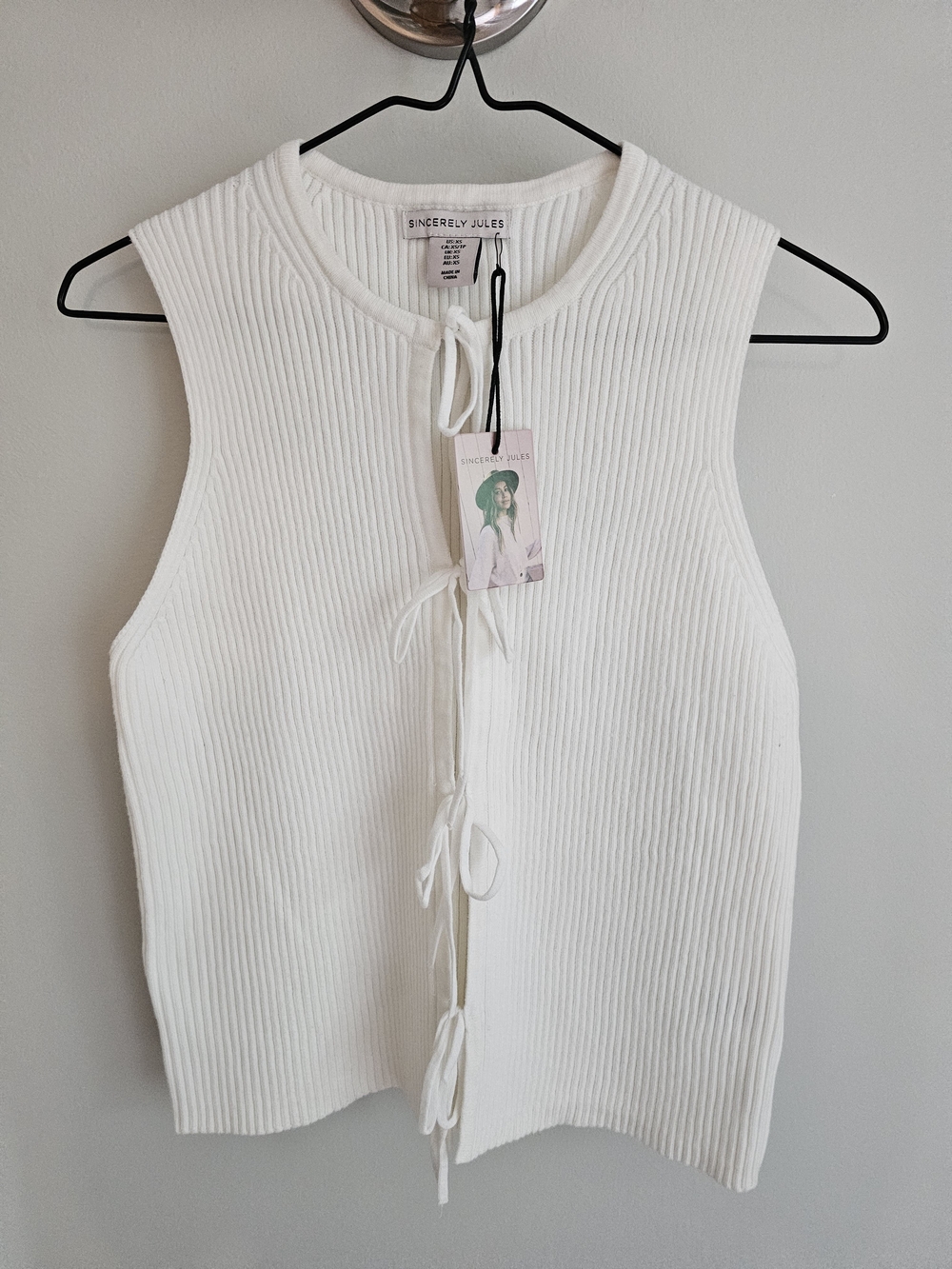 NWT Sincerely Jules Cream Ribbed Vest with Ties Women's Size XS